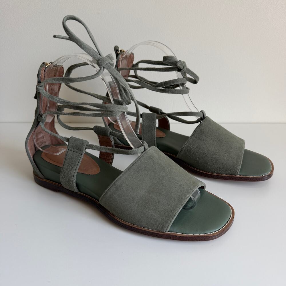 J.Jill Evonne Gladiator Lace Up Suede Green Sandals Size 7 Back Zip Boho Flat